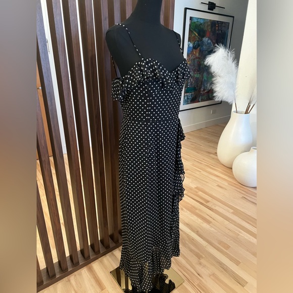 Milly Polka-Dot Ruffle Silk Maxi Dress Size 8 - Picture 5 of 10